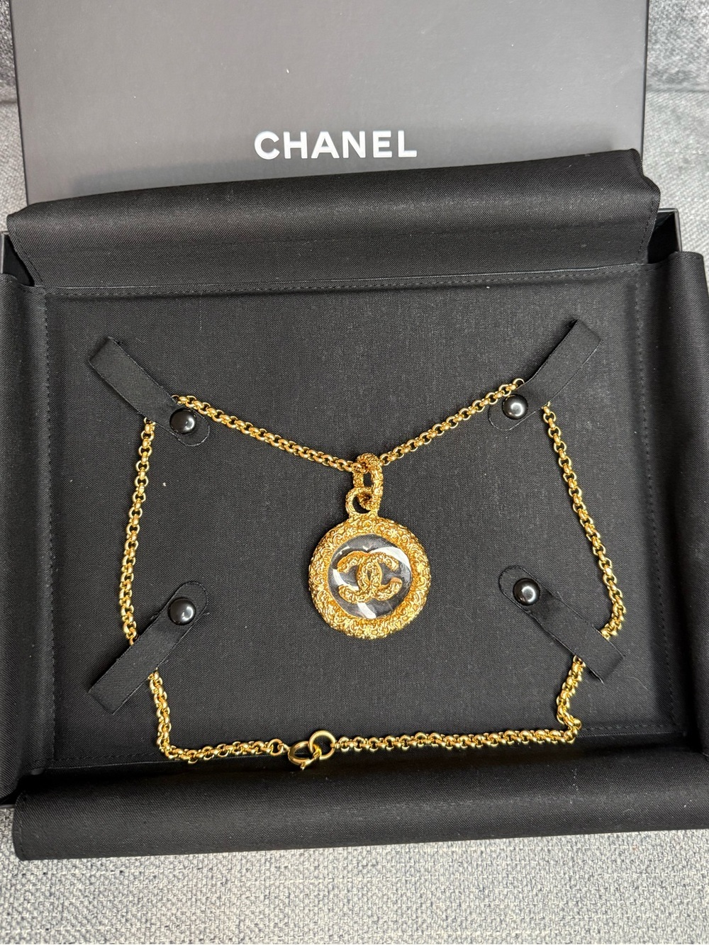 CHANEL vintage CC lava glass pendant necklace